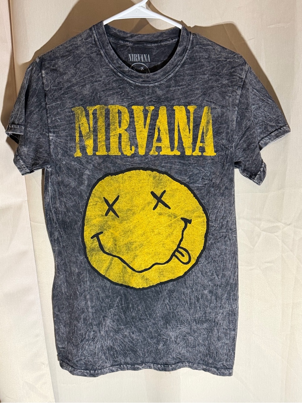 NIRVANA Black S Tee with Yellow Smiley Graphic